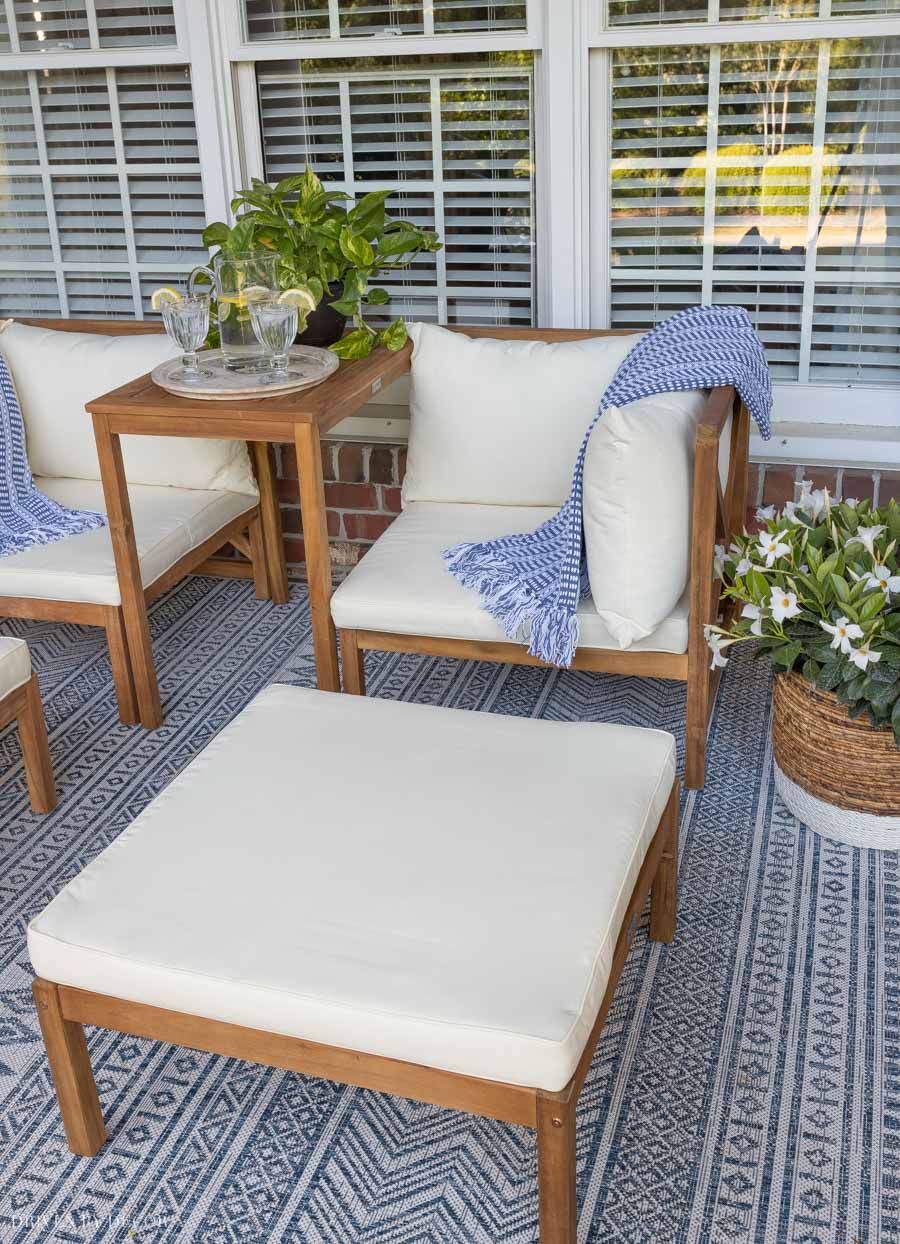 back-porch-ideas-chair-ottoman Beautiful outdoor furniture set of chairs with matching ottomans