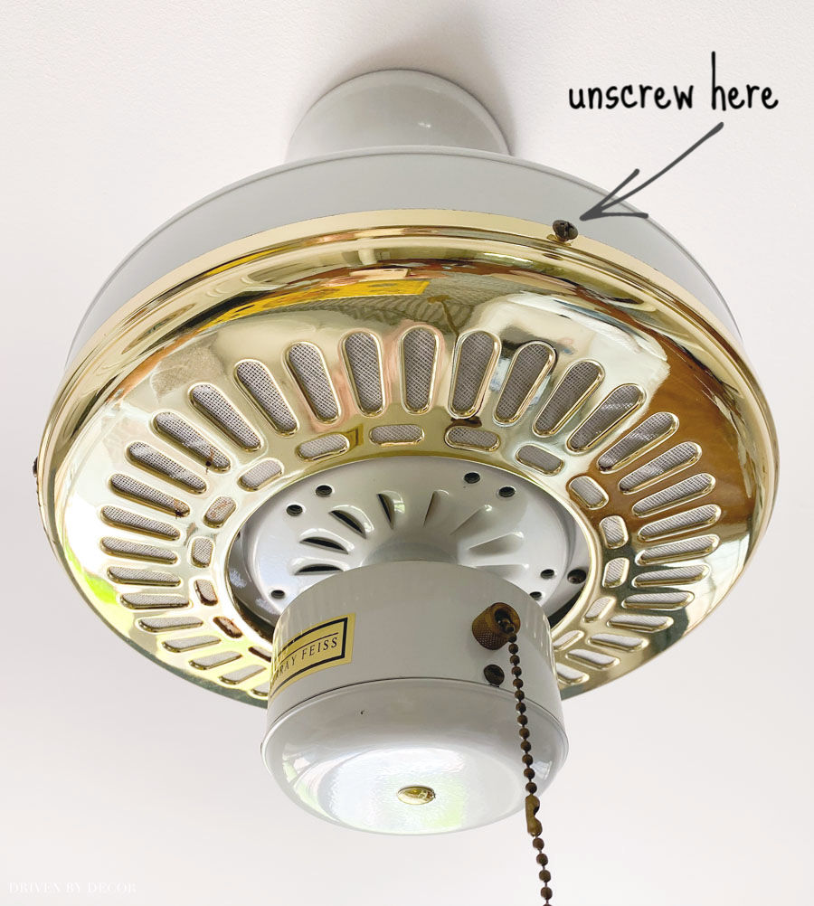 brass-ceiling-fan-painting-1 Removing the brass fan pieces to spray paint them!