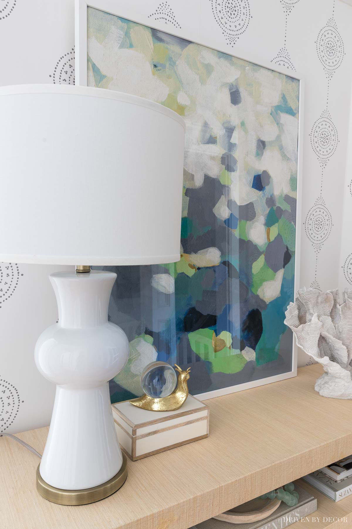 entryway-console-accessories The decor pieces for my entryway console table including a lamp and other accessories!